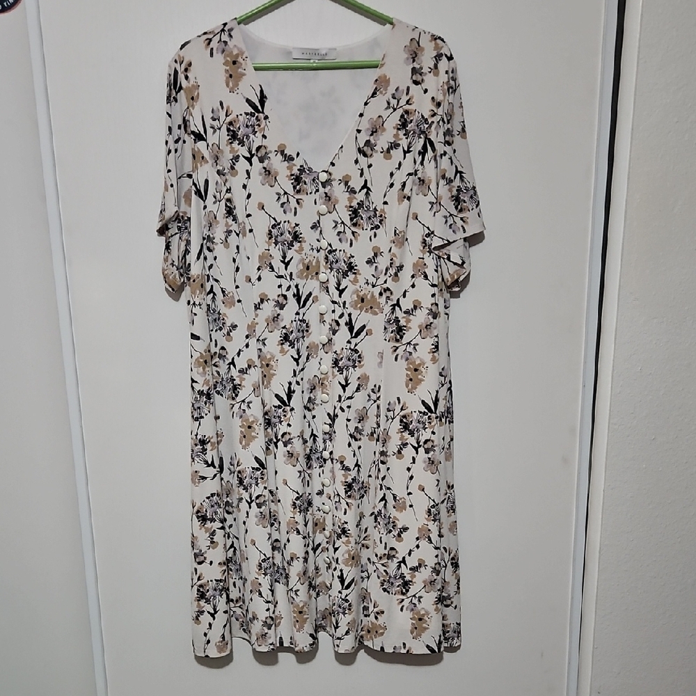 Catherines Cream and Black Floral Midi Dress